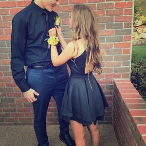 Black open back dress